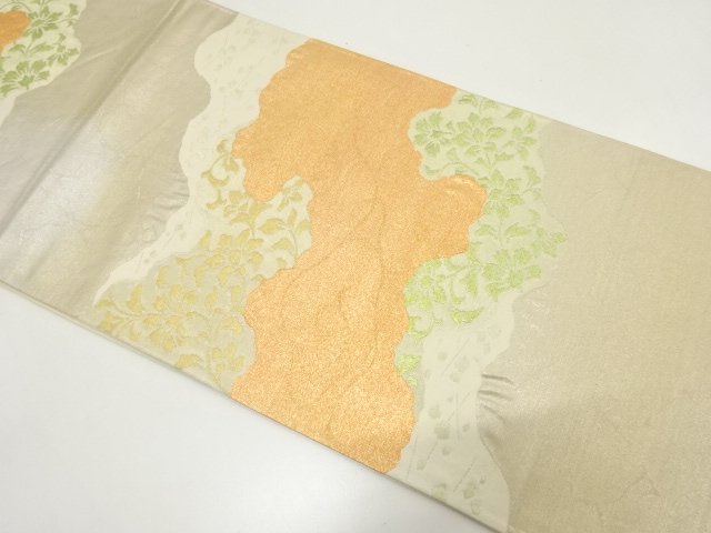 JAPANESE KIMONO / ANTIQUE FUKURO OBI / FLORAL ARABESQUE PATTERN WOVEN 